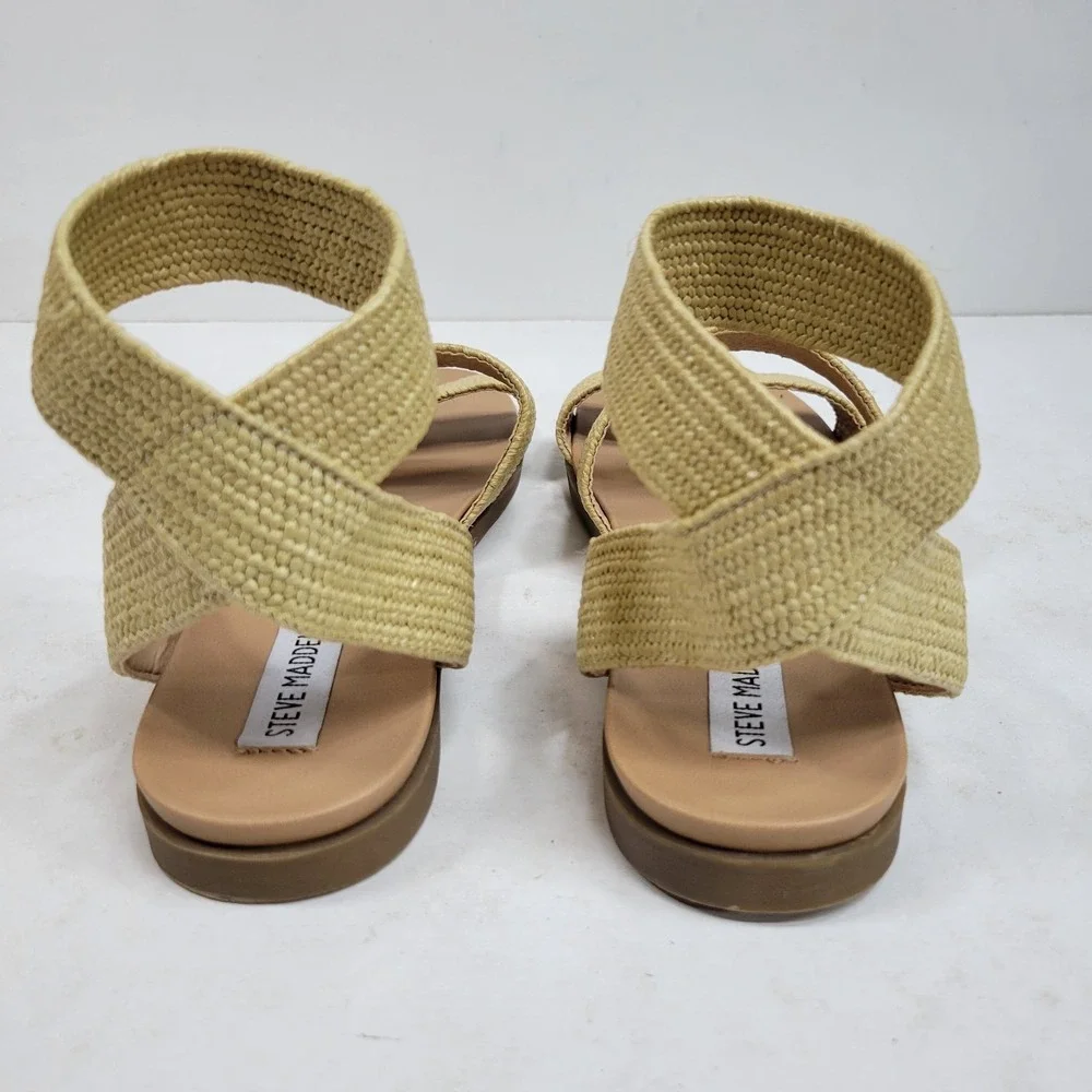 Steve Madden Women's Raffia Ankle Strap Sandals Beige Size 10M